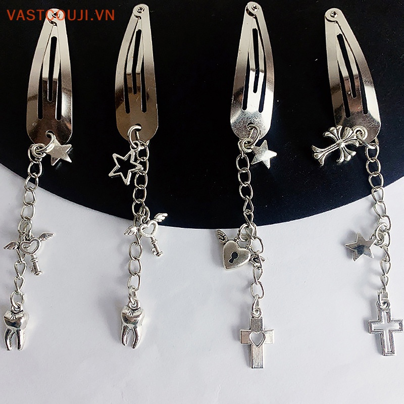 Kẹp Tóc Kim Loại Hình Thánh Giá Phong Cách Punk Hiphop VASTJI Y2K 2023