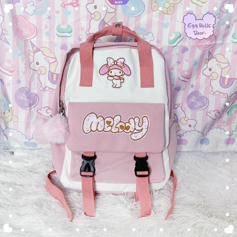 Ba Lô Nylon Sức Chứa Lớn Thêu Họa Tiết Hoạt Hình Sanrio Cinnamoroll My Melody Kuromi Dễ Thương Phong Cách Nhật Bản Cho Nữ [RAIN]