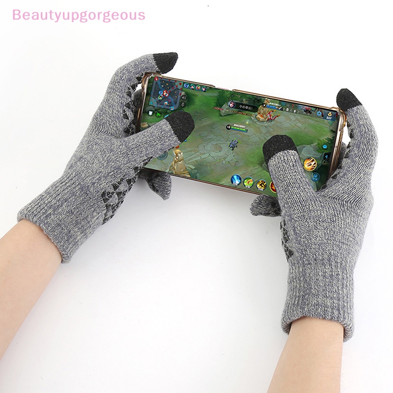 Găng Tay Dệt Kim Màu Trơn Chống Trượt Có Thể Chạm Màn Hình Cảm Ứng Thời Trang Mùa Đông Cho Nam