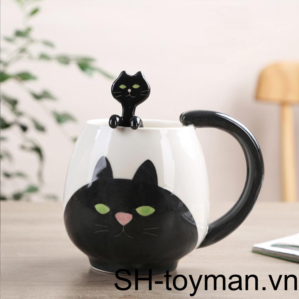 (runbu) Cốc Uống Cà Phê Sữa Thức Ăn Sáng Hình Mèo Hoạt Hình Dễ Thương Sử Dụng Tại Nhà