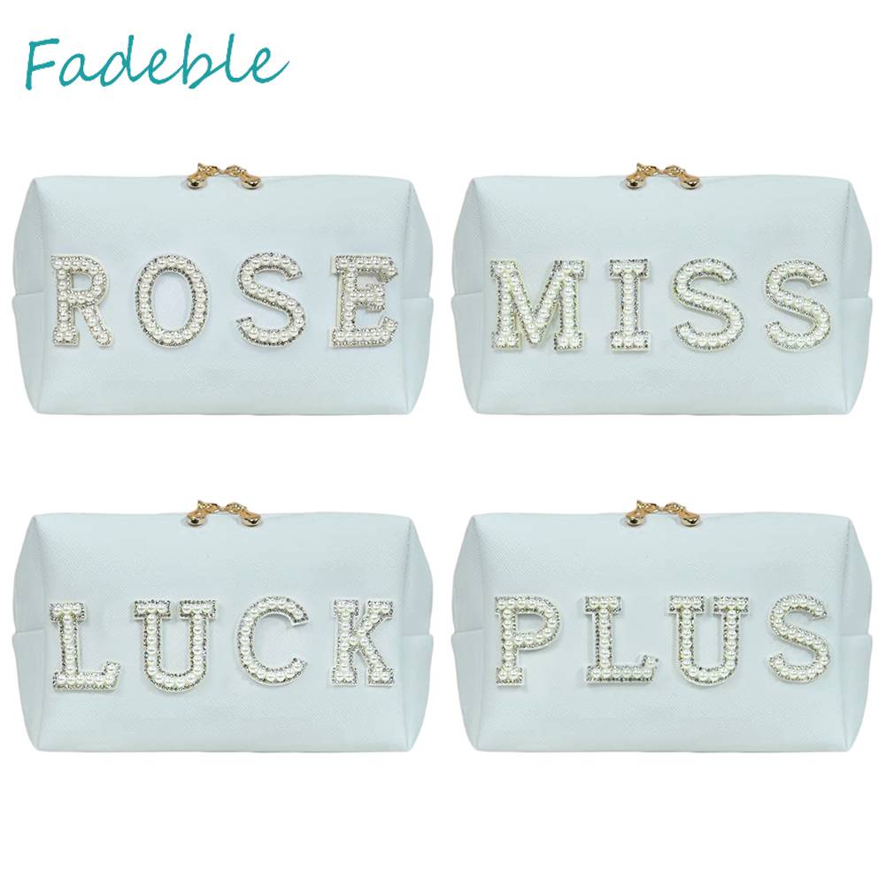 Túi Đựng Mỹ Phẩm Bằng Da PU In Chữ Nhỏ Gọn Tiện Dụng Mang Theo Du Lịch