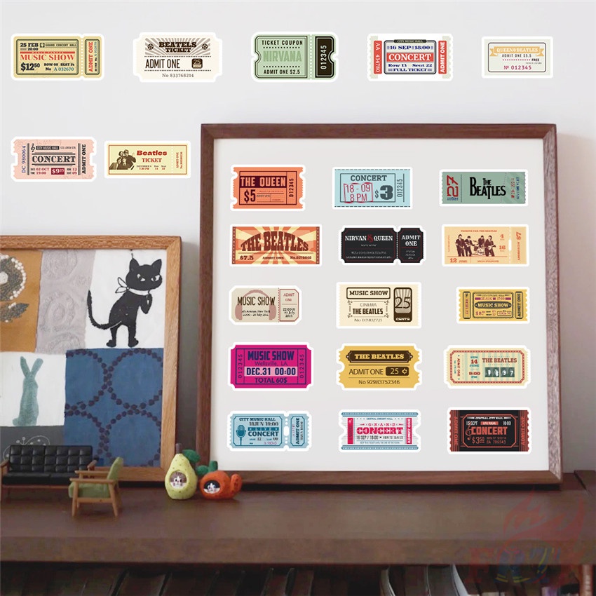 ❉ Băng Đô Rock Band. Bộ 01 Sticker Dán Trang Trí Hình Vé Máy Bay Cổ Điển 01 ❉ Bộ 60 Miếng Dán Chống Thấm Nước Họa Tiết Doodle Thời Trang DIY