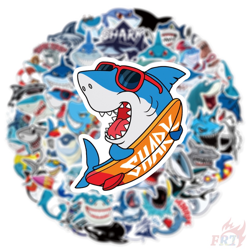 ❉ Miếng Dán Trang Trí Hình Cá Mập Vui Nhộn Series 04 ❉ Bộ 50 Sticker Chống Thấm Nước Họa Tiết Doodle Hợp Thời Trang