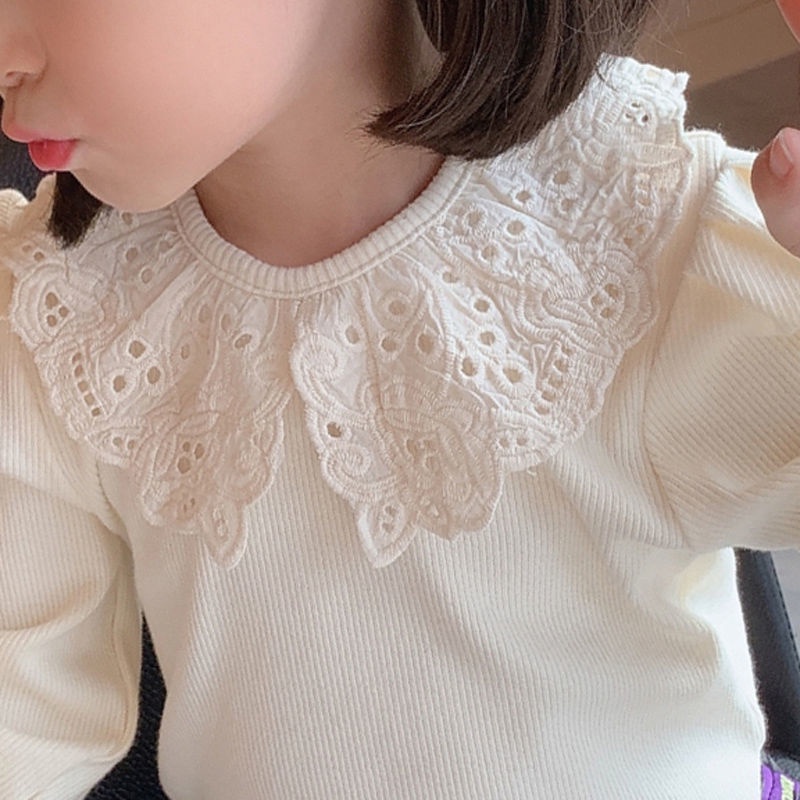 Áo thun tay dài phối ren thời trang phong cách mùa thu cho bé gái