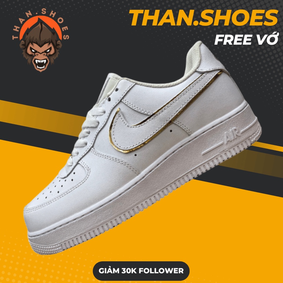 Giày AF1 07 Essential in White and Metallic Gold, AF1 Trắng Móc Vàng - Than.Shoes