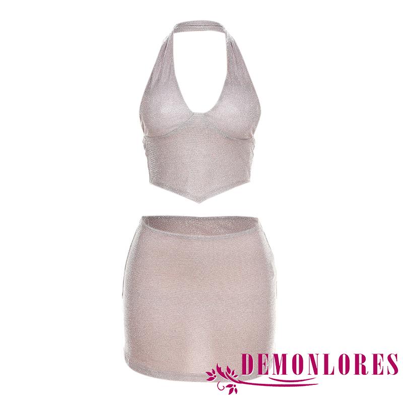 Set Áo Cổ Yếm Hở Lưng + Chân Váy Bút Chì Mini Thời Trang Nữ