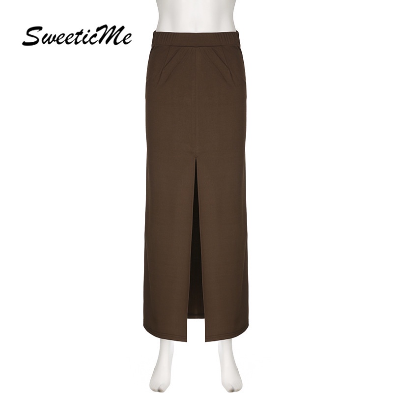 Chân Váy Dài Lưng Cao Màu Trơn Dáng Ôm Xẻ Tà Thời Trang 2023 Cho Nữ