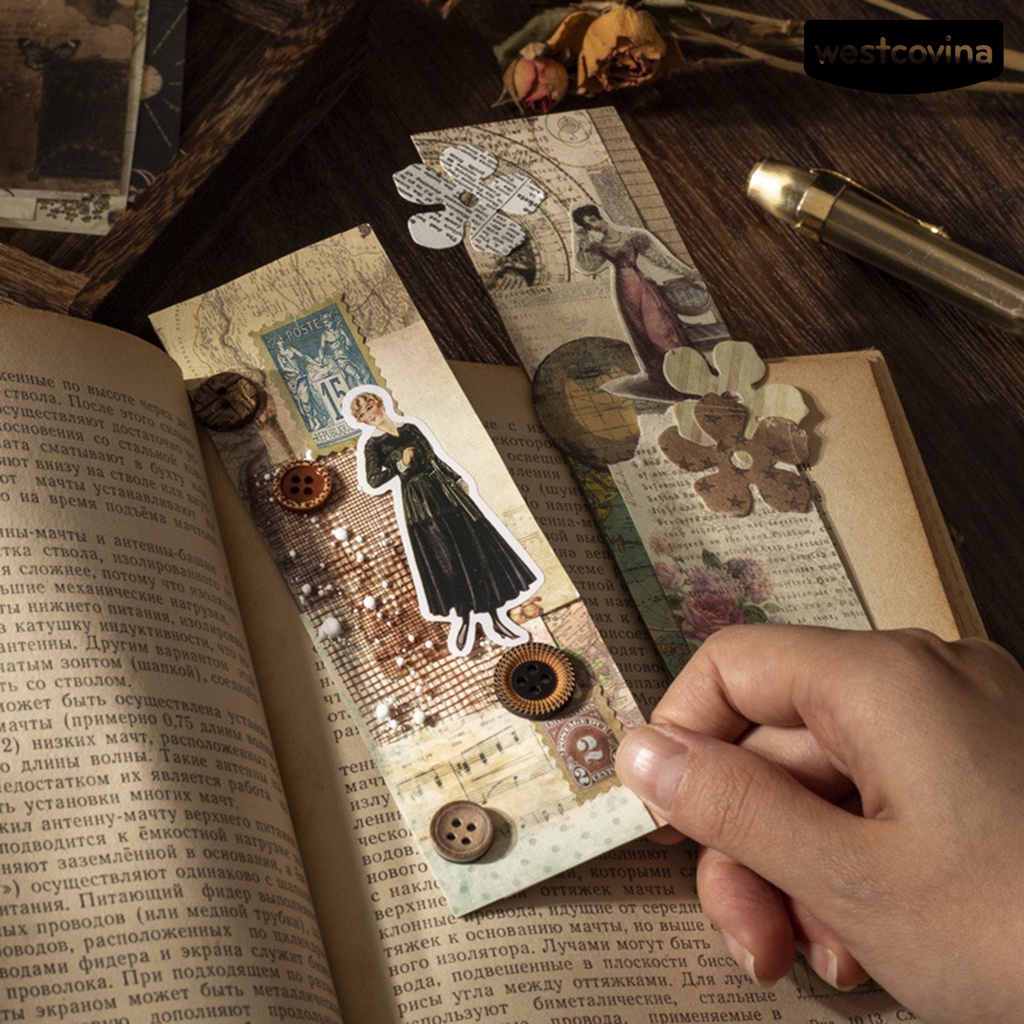 [WSTN]✎Set 60 Tấm Giấy Cứng In Họa Tiết Vintage Trang Trí