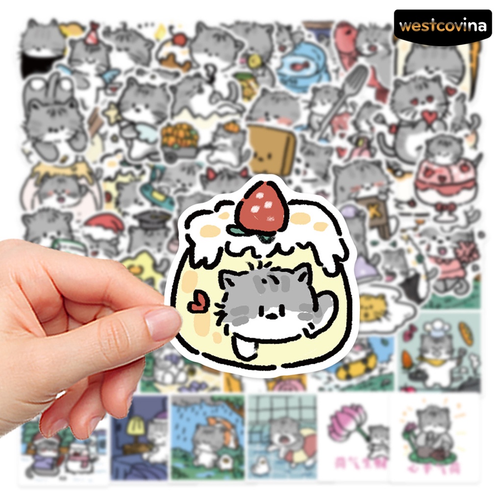 [WSTN]✎Bộ 60 Miếng Dán PVC Chống Thấm Nước Tự Dính Hình Mèo Hoạt Hình Dễ Thương Có Thể Tháo Gỡ Trang Trí Vali