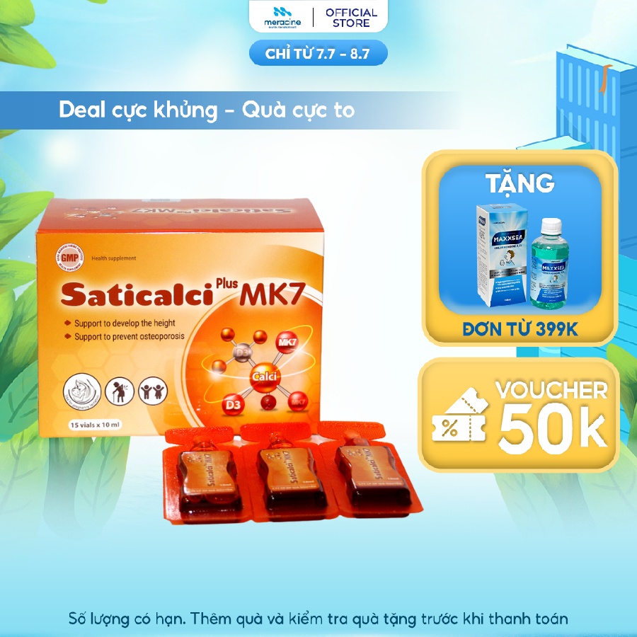Thực phẩm chức năng bảo vệ sức khỏe bổ sung canxi Saticalci Plus MK7 hỗ trợ tăng chiều cao hộp 5 vỉ