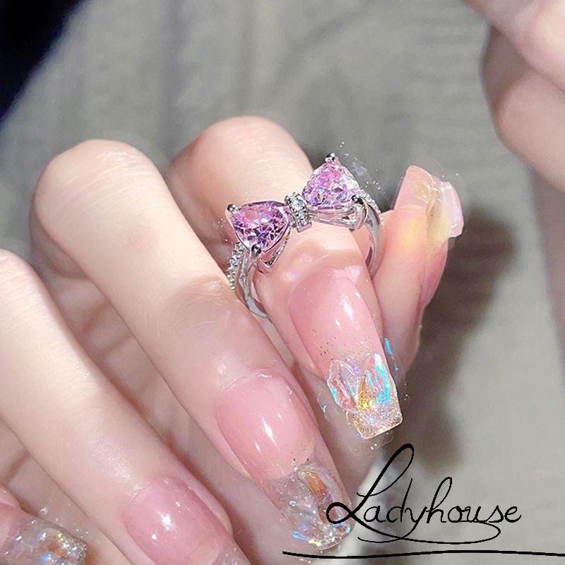 Nhẫn Đính Đá Hình Nơ Có Thể Điều Chỉnh Kích Thước Dành Cho Nữ