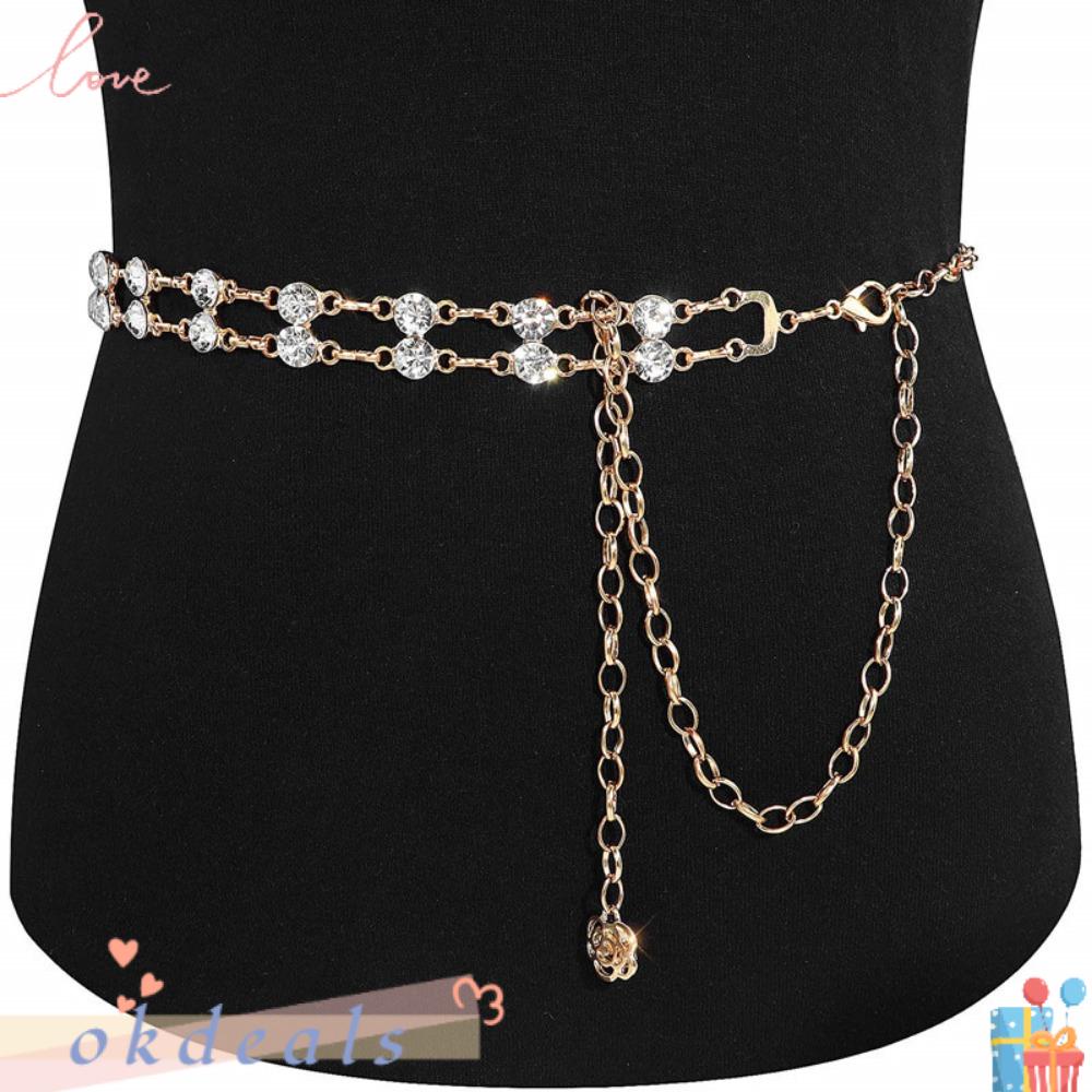 OKDEALS Thắt Lưng Dây Xích Kim Loại Đính Đá Thời Trang Cho Nữ