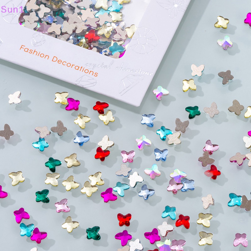 Set 1 &gt; 100 Hạt Cườm Kính 3D Hình Bướm Dùng Để Trang Trí Móng Nghệ Thuật DIY