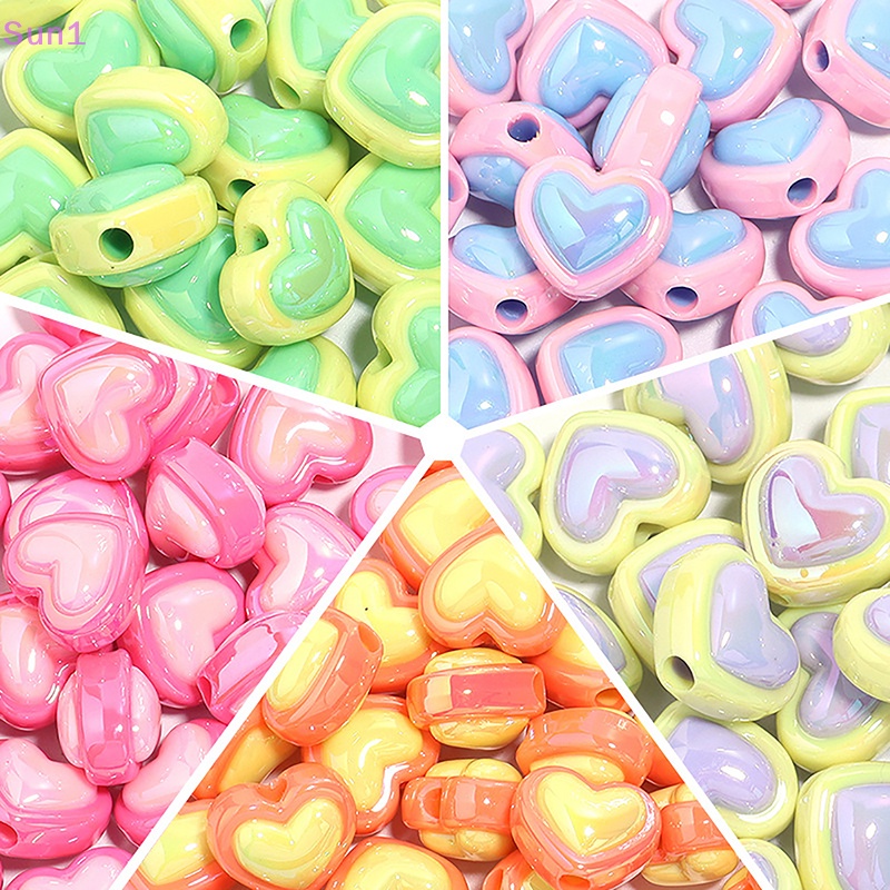 Set 10 Hạt Xỏ Lỗ Hình Trái Tim Nhiều Màu Sắc Bằng Acrylic Dùng Để Làm Trang Sức / Điện Thoại / Vòng Tay Diy