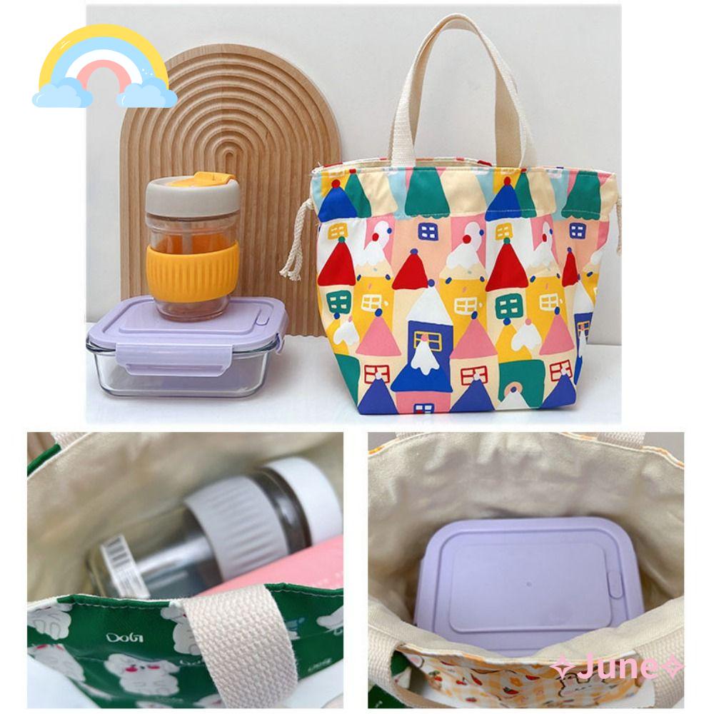 JUNE Túi Tote Dây Rút Vải Cotton Thân Thiện Với Môi Trường Đựng Hộp Cơm Trưa