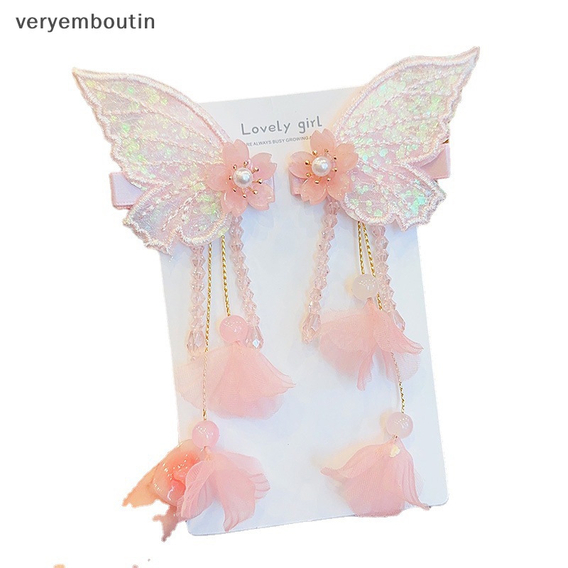 1 Cặp Trâm Cài Tóc Tua Rua Thêu Hoa Bướm Handmade Thời Trang Cho Nữ