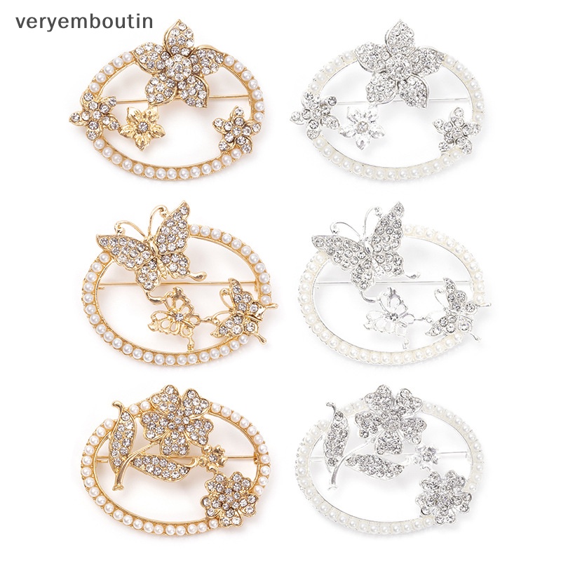 Ghim Cài Áo Hình Tròn Đính Ngọc Trai / Bướm / Hoa Thời Trang Chống Ánh Sáng