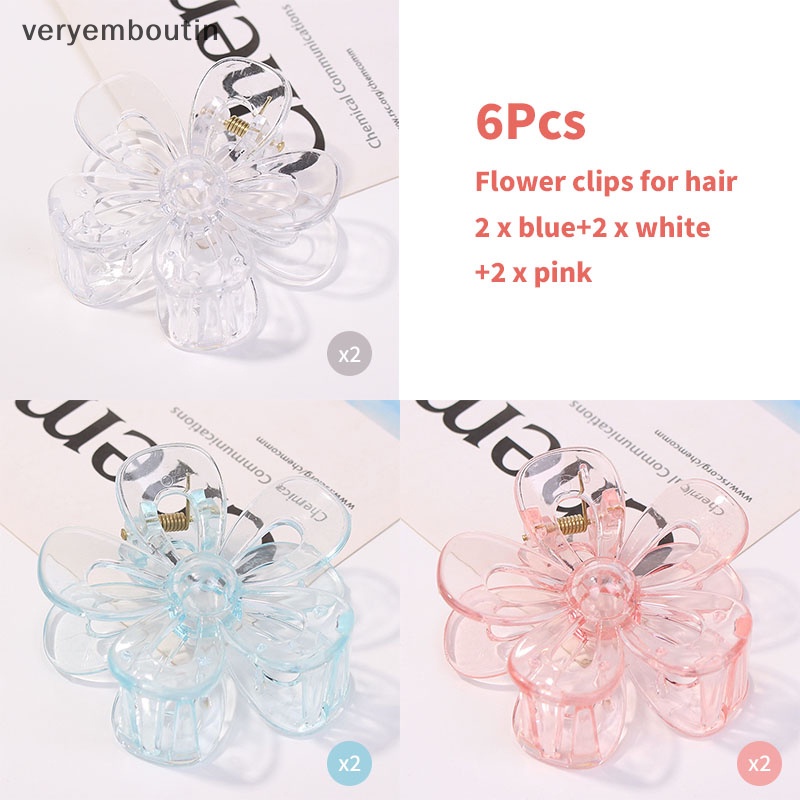 Bộ 6 Kẹp Tóc 2.7 Inch Hình Bông Hoa Thiết Kế Xoăn Dày Dặn Chống Trượt Thời Trang Cho Nữ