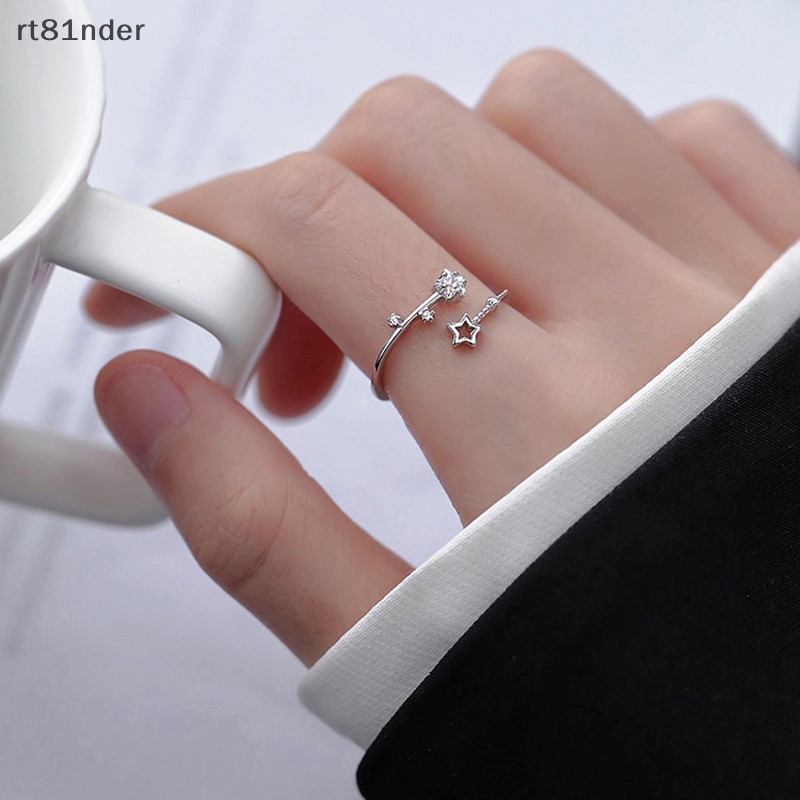 Rt Nhẫn Hở Hình Ngôi Sao Năm Cánh Màu Bạc Đính Đá Zircon Có Thể Điều Chỉnh Phong Cách Hàn Quốc Cho Nữ