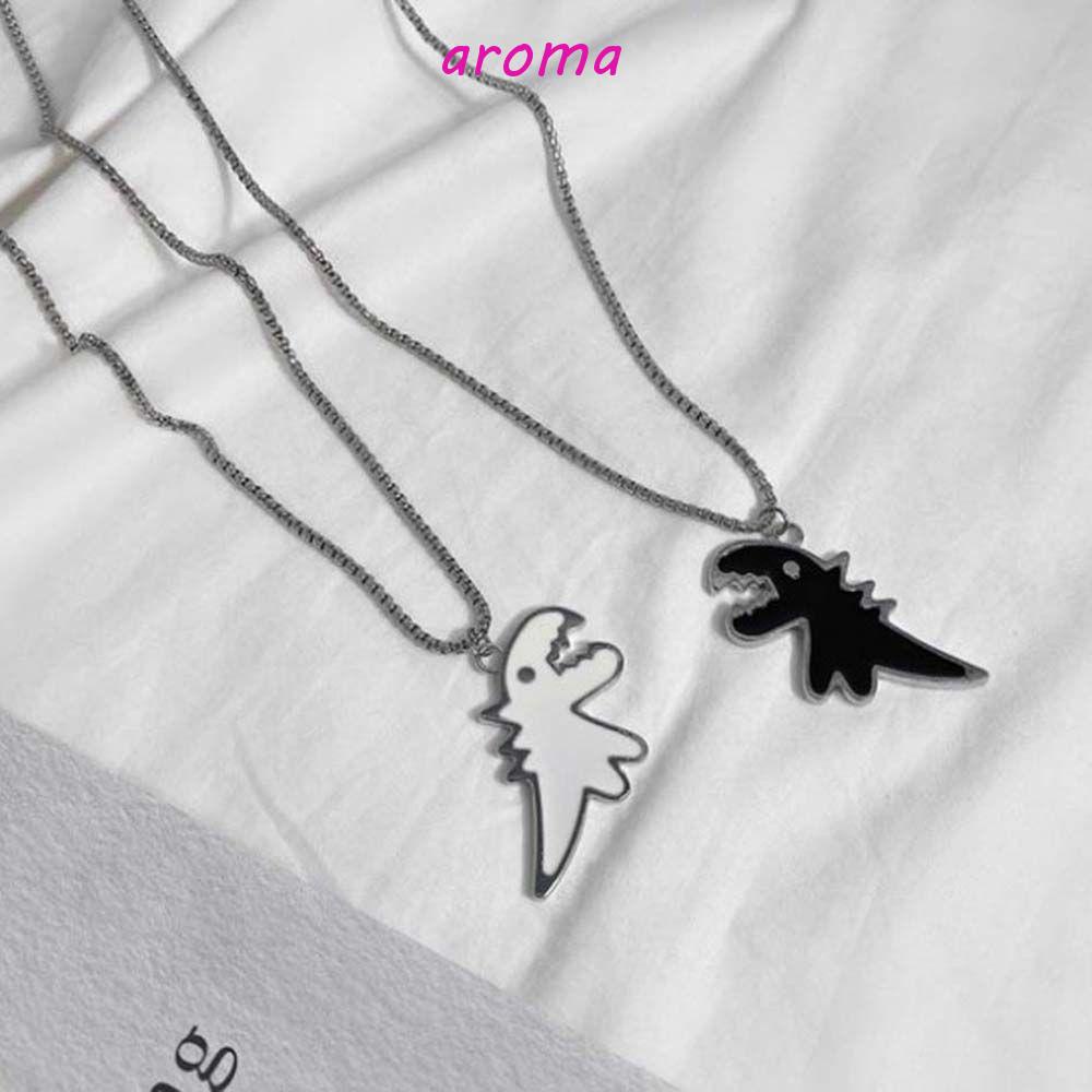 AROMA Vòng cổ Kim Loại Mặt Hình Khủng Long Màu Trắng Đen Phong Cách Punk Hip Hop Hàn Quốc Thời Trang Cho Nữ