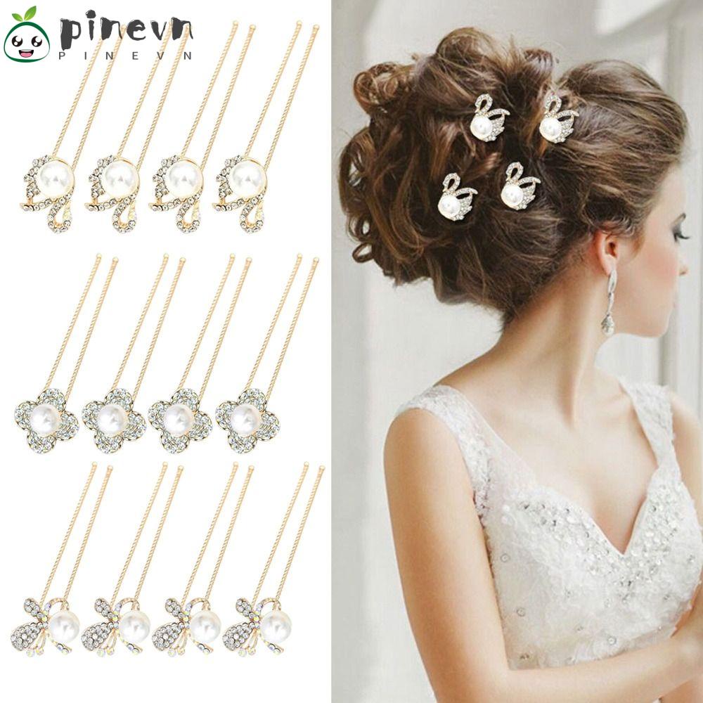 PINEVN Kẹp Tóc Hình Chữ U Đính Đá Trang Trí Đẹp Mắt