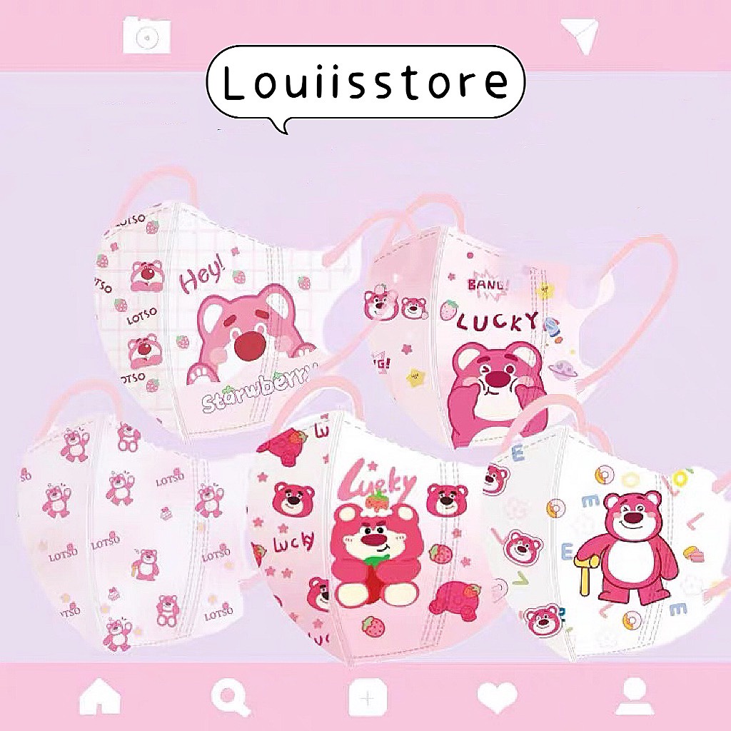 Khẩu trang 3D hoạt hình gấu dễ thương, in hình cute cho trẻ em Louiis.store
