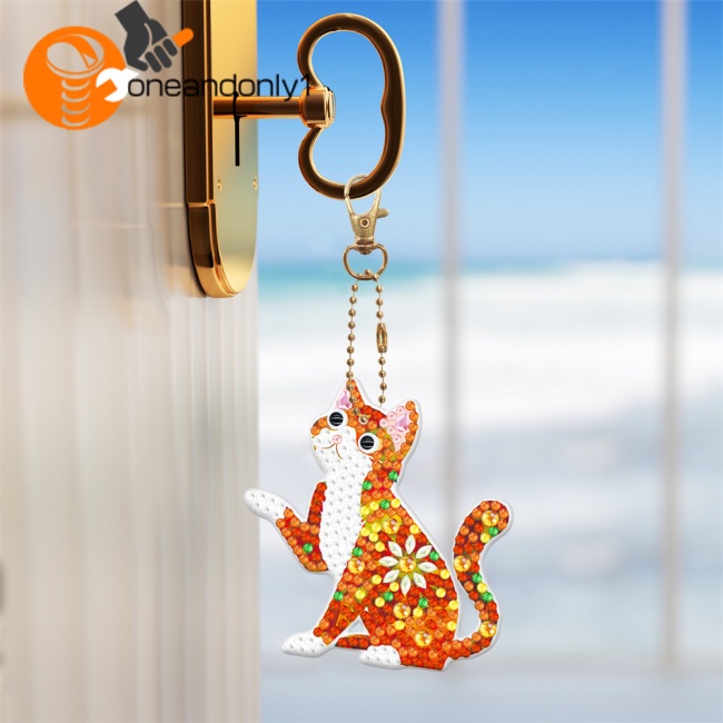 Bộ 5 Móc Khóa Đính Đá 5d Tự Làm Hình Chó Mèo Cho Người Mới Bắt Đầu