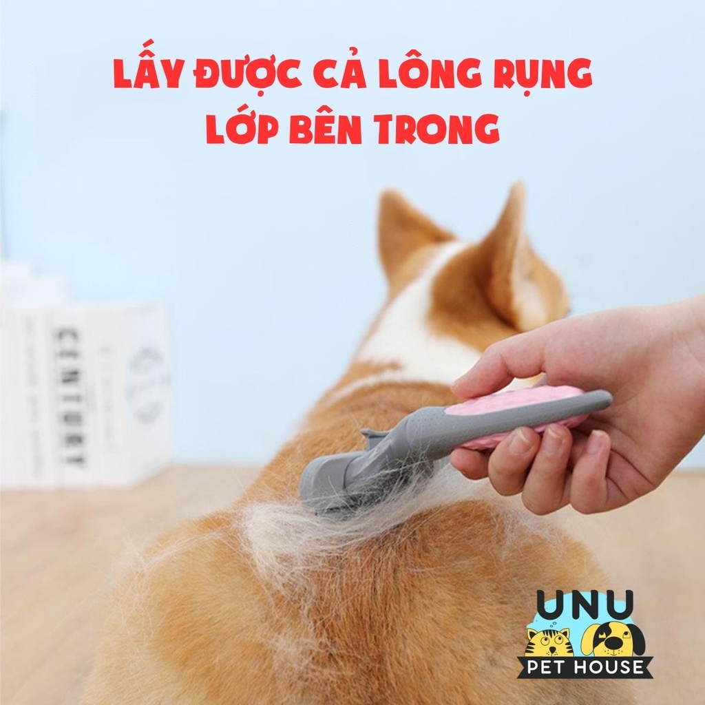 Lược chải lông chó mèo thiết kế bồ cào có nút gạt lông, thích hợp chải lông cho chó mèo lông ngắn và dày – UNU Pet House