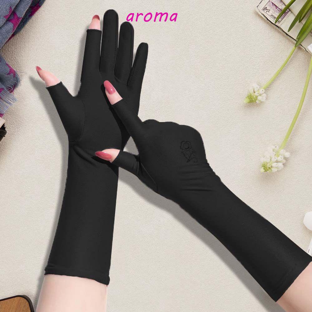 AROMA Vỏ Bọc Găng Tay Chống Nắng Tia UV Mỏng Thoáng Khí Hình Hoa Có Thể Chạm Màn Hình Cảm Ứng Cho Nữ