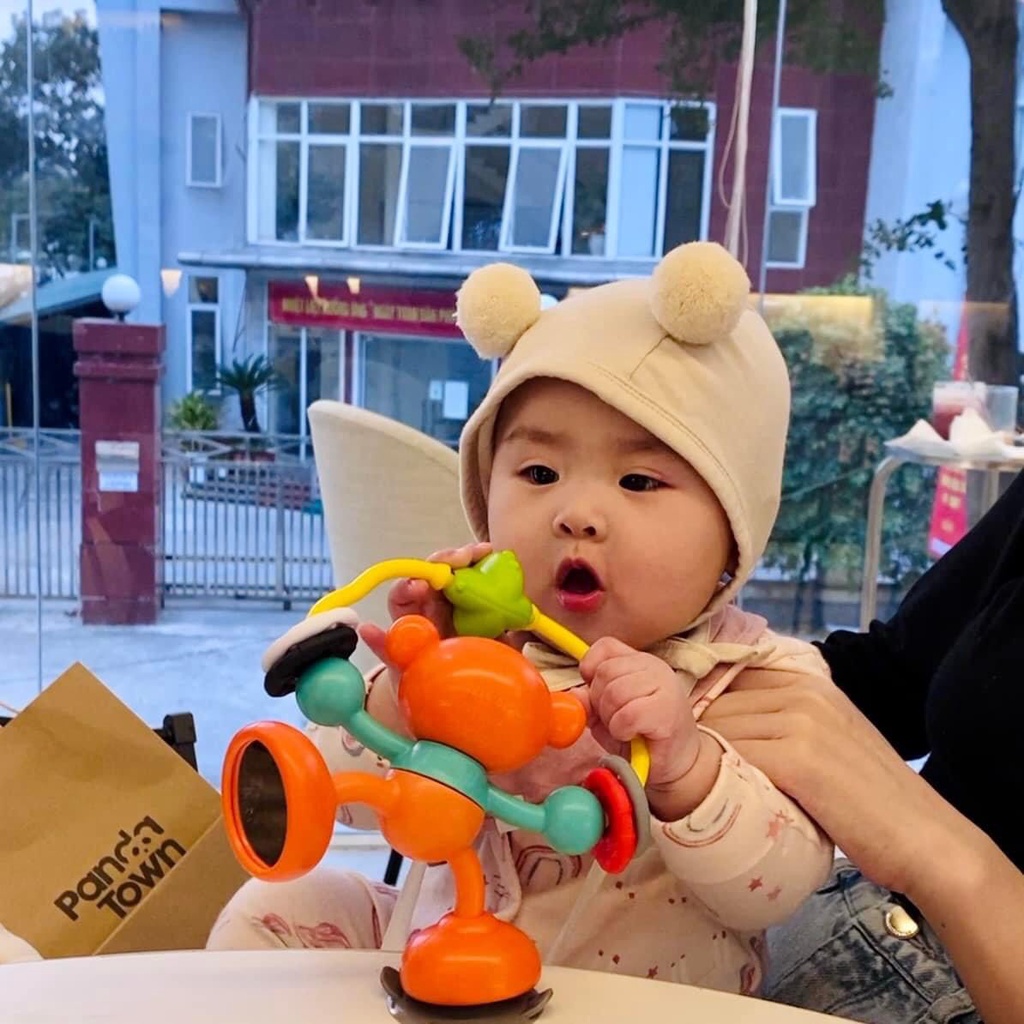Đồ chơi hình khỉ cho bé INFANTINO Stick &amp; Spin High Chair Pal, đồ chơi có đế dính an toàn cho trẻ