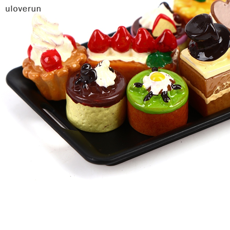 Uloverun Set 8 Bánh Kem Tỉ Lệ 1 / 12 + 1tray Trang Trí Nhà Búp Bê