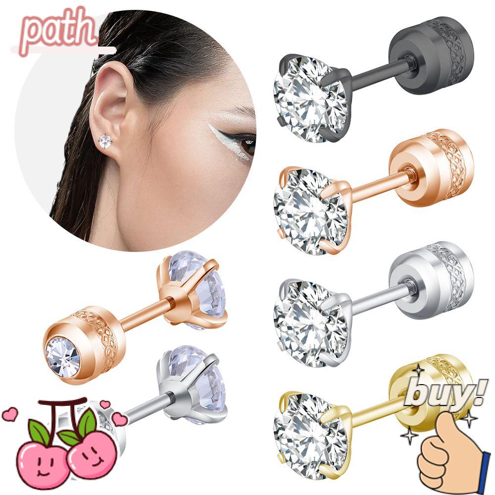 PATH Bông Tai Đính Đá Zircon Tròn 2~6mm Thời Trang Kỷ Niệm 2-6mm Không Gây Dị Ứng