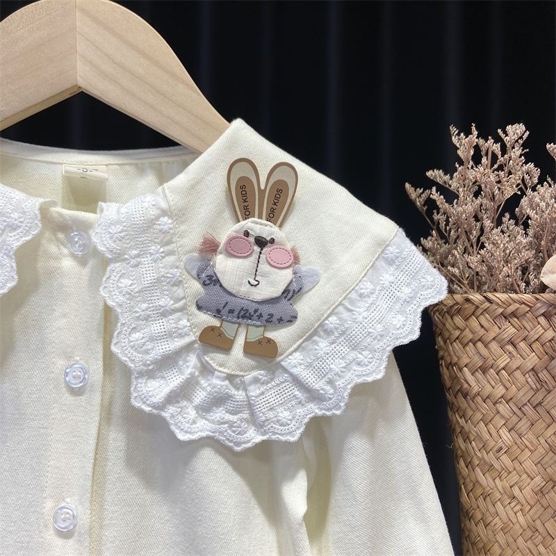 Áo Sơ Mi Dài Tay Màu Trơn Phối Ren Phong Cách Hàn Quốc Mới Cho Bé Gái