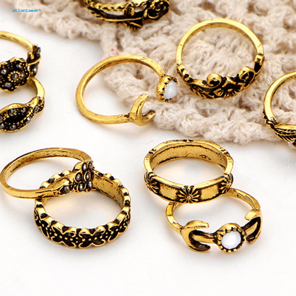 Túi Đựng Đồ Dùng Đa Năng Tiện Dụng| Bộ 11 Nhẫn Đeo Đốt Ngón Tay Khắc Hình Hoa Hồng Phong Cách Retro