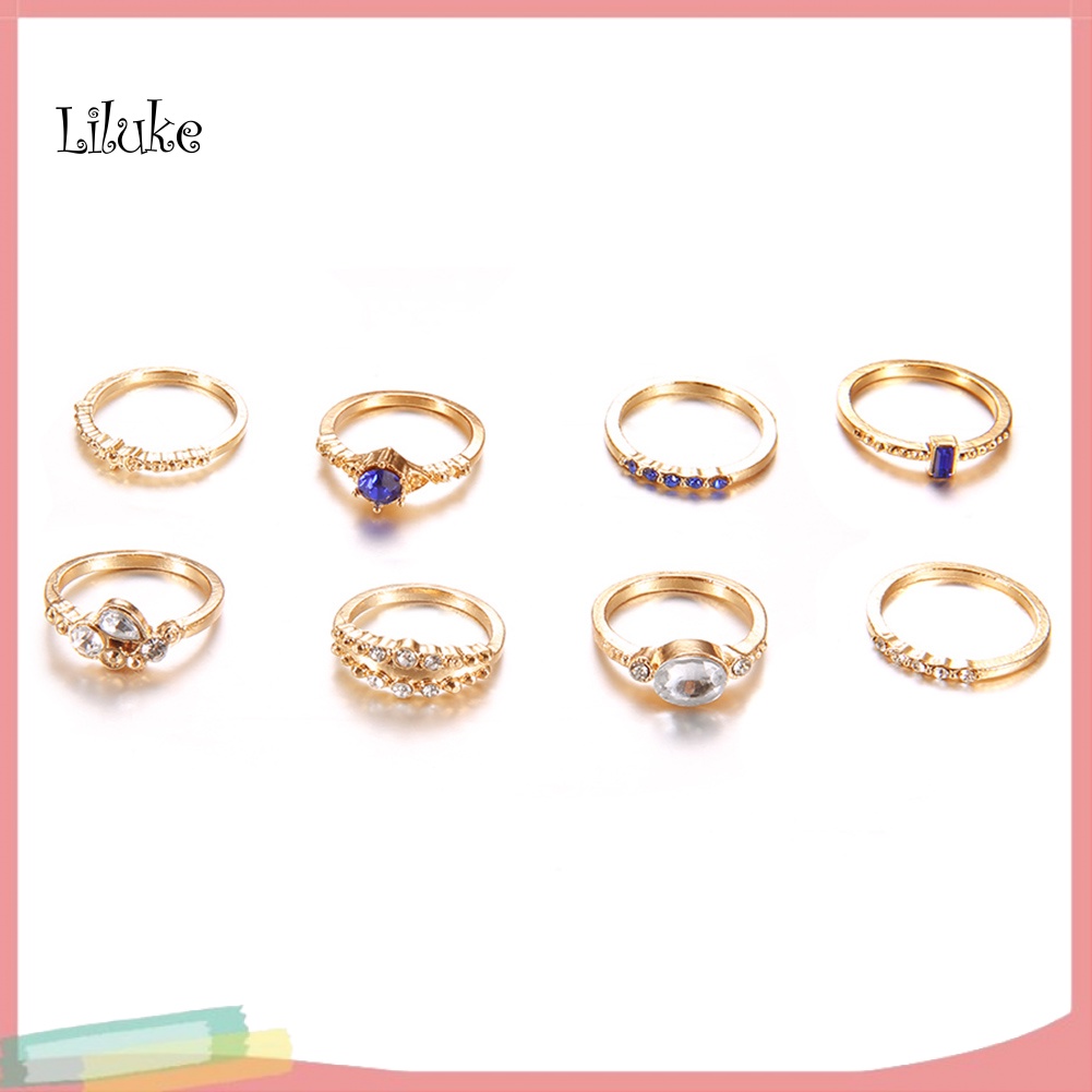 Set 8 NhẫN Đeo KhớP NgóN Tay ĐíNh Kim Cương Giả NhiềU MàU ThờI Trang Cho Nữ