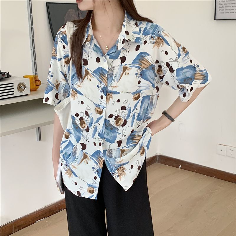 Áo Sơ Mi Chiffon Tay Ngắn In Họa Tiết Hoa Thời Trang Mùa Hè Cho Nữ