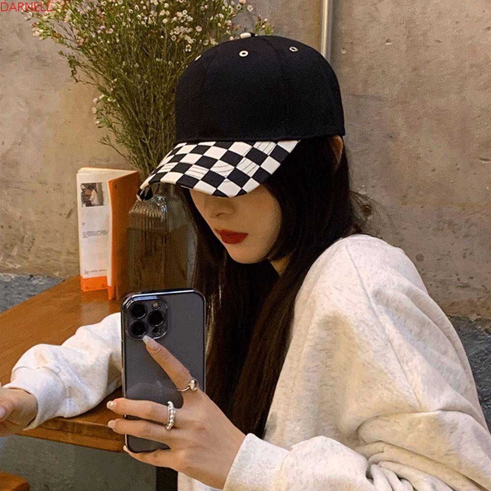 DARNELL Mũ Lưỡi Trai Chất Liệu Cotton Họa Tiết Sọc Caro Phong Cách Hàn Quốc Thời Trang Cho Nữ