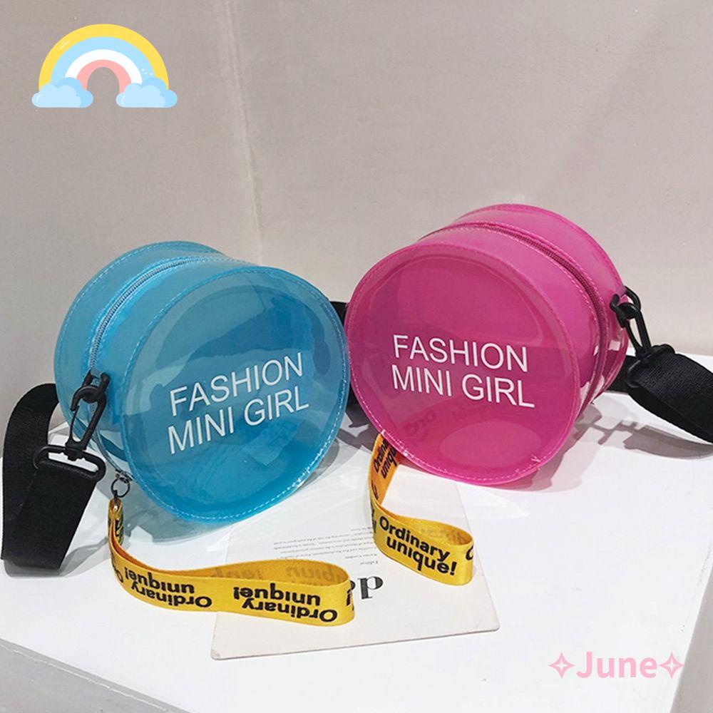 JUNE Túi Đeo Chéo Tròn Nhỏ Màu Sắc Kẹo Ngọt In Chữ Dễ Thương