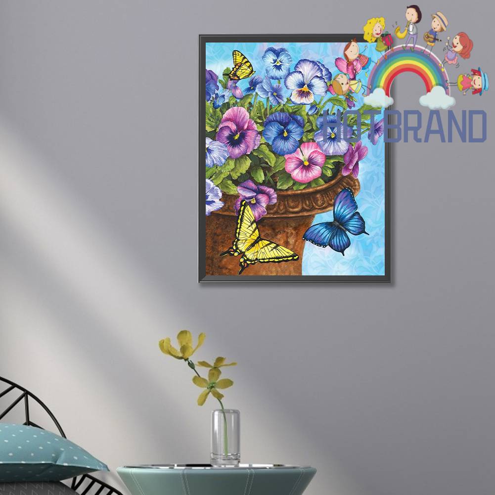 Tranh Đính Đá Kim Cương Toàn Bộ 5D DIY Hình Vẽ Bướm Màu Tím