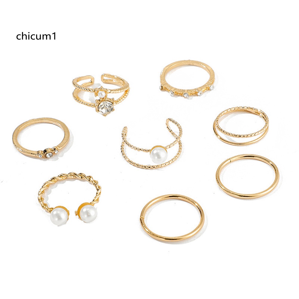 Set 5 / 8 Nhẫn Hở Đính Ngọc Trai Nhân Tạo Phong Cách Bohemian