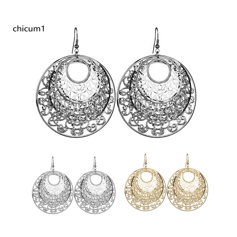 Khuyên Tai Dạng Móc Mặt Tròn Rỗng Họa Tiết Hoa Thời Trang Cho Nữ