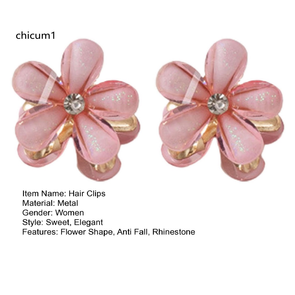 Set 2 Kẹp Tóc Kim Loại Hình Hoa Đính Đá Màu Sắc Tươi Sáng