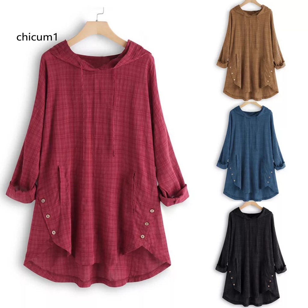 Áo Hoodie Tay Dài Dáng Chữ A Phối Dây Rút Plus Size Cho Nữ