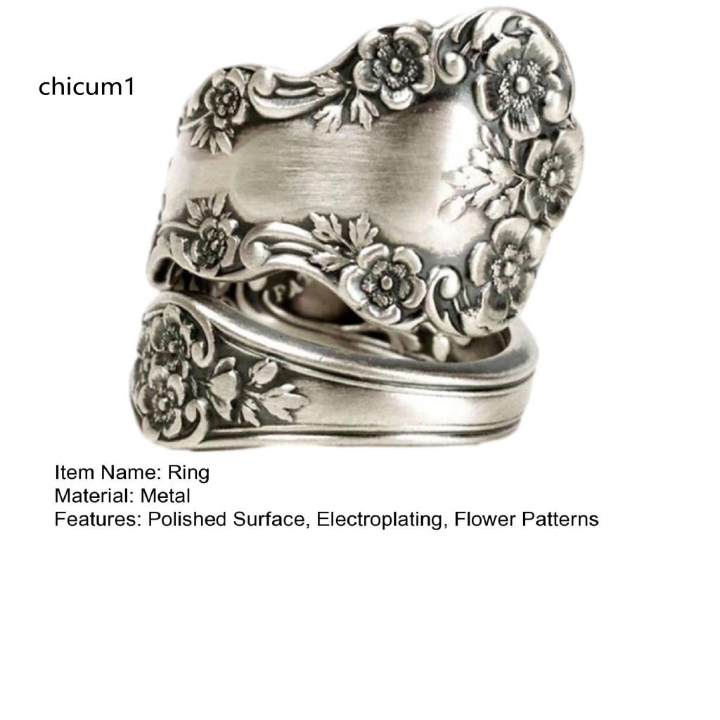 Nhẫn Dạng Mở Mạ Điện Họa Tiết Hoa Hình Học Không Phai Màu Phong Cách Vintage