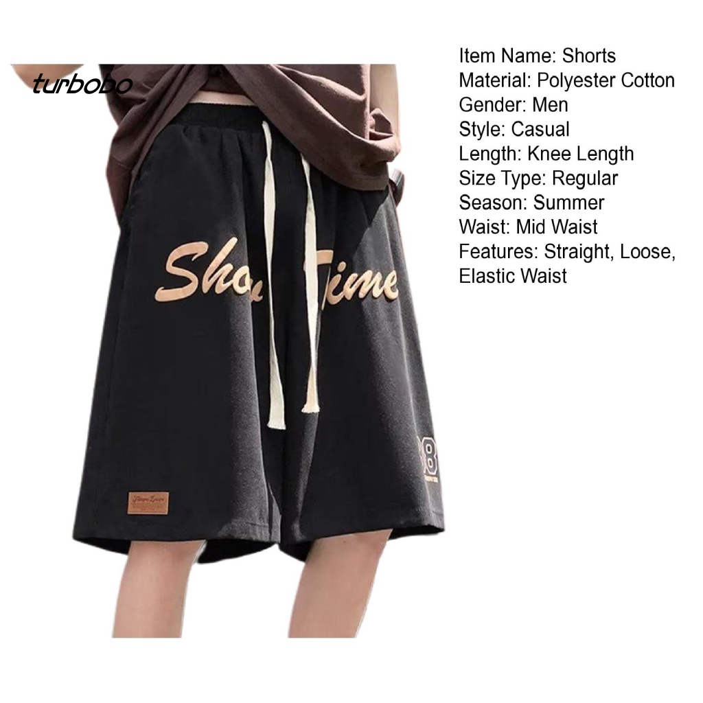 Turbobo Quần Short Thể Thao Lưng Thun Rút Dây Dài Đến Đầu Gối In Chữ Phong Cách Vintage Đường Phố Cho Nam