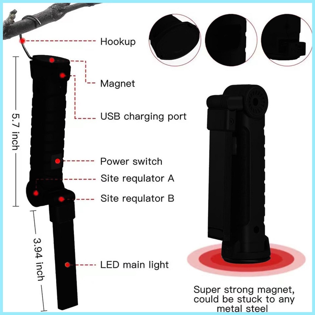 Đèn Pin Led Từ Tính Sạc Được Thiết Kế Chuyên Dụng Cho Đi Làm / Leo Núi tdevn