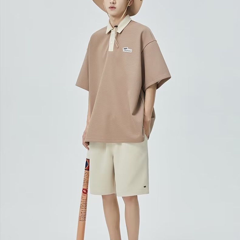 Áo Thun Polo Ngắn Tay Màu Sắc Tương Phản Phong Cách Retro Cho Nam