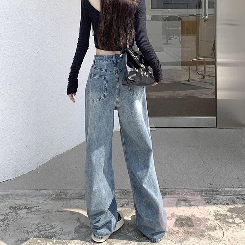 Quần Denim Dáng Rộng Cài Nút Thời Trang Đường Phố Cho Nữ