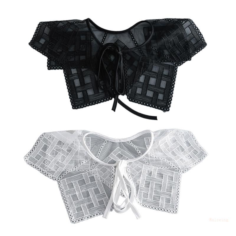 Khăn Choàng Lưới Phối Ren Thêu Họa Tiết Kẻ Sọc Caro Có Thể Tháo Rời Cho Nữ