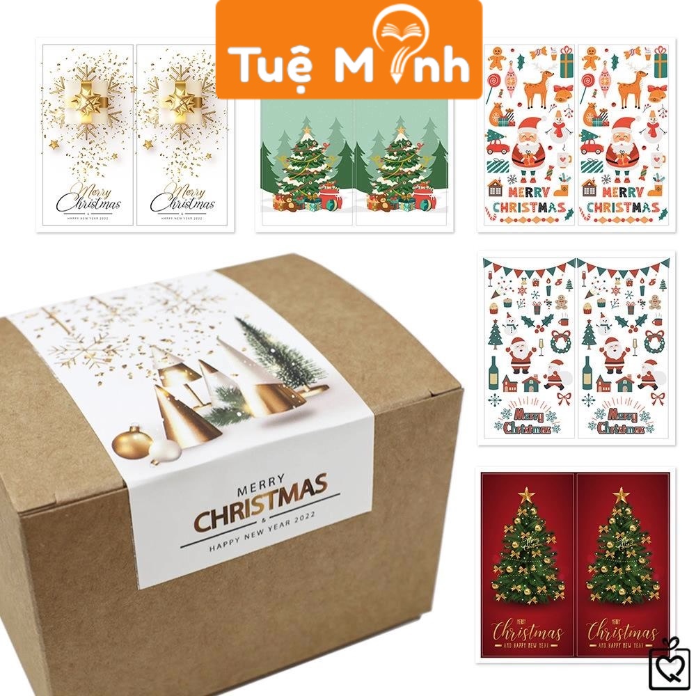 Set decal dán nắp hộp Noel 50 miếng TE18 tem sticker Merry Christmas dán trang trí hộp quà tặng giáng sinh